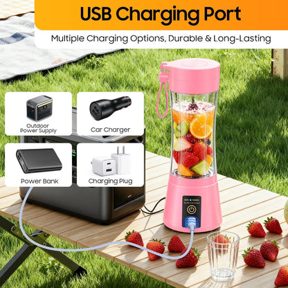 Portable Personal Blender – Smoothies & Shakes Use – Cordless Rechargeable with 6 Blades – 380ml Juice Cup, Lightweight Travel Design
