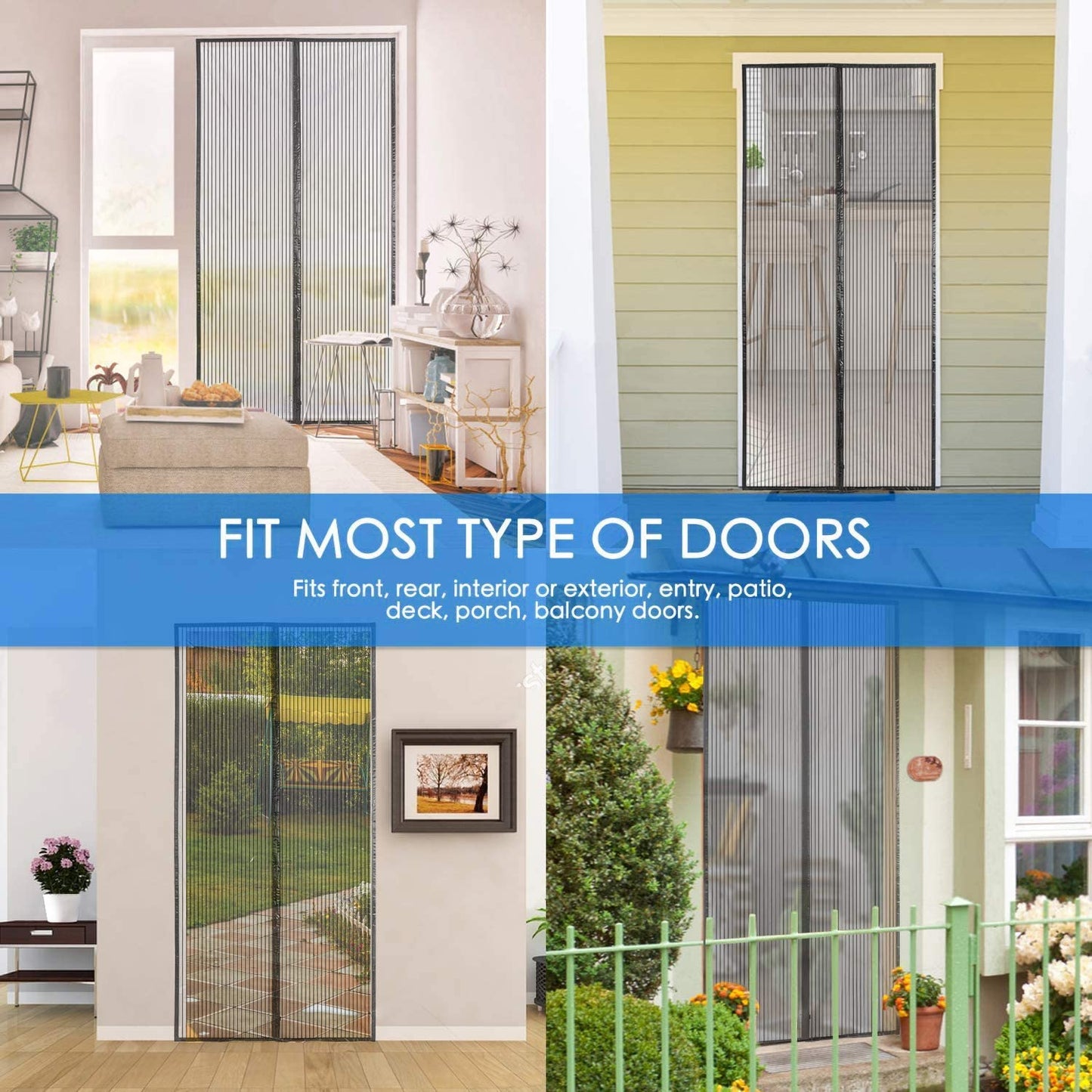 Magnetic Screen Door Retractable Mesh for Standard American 80" x 36" to 82" x 38" Size Doors Pet Net Patio Hands Free Magic Automatic Self Sealing Closing Closure