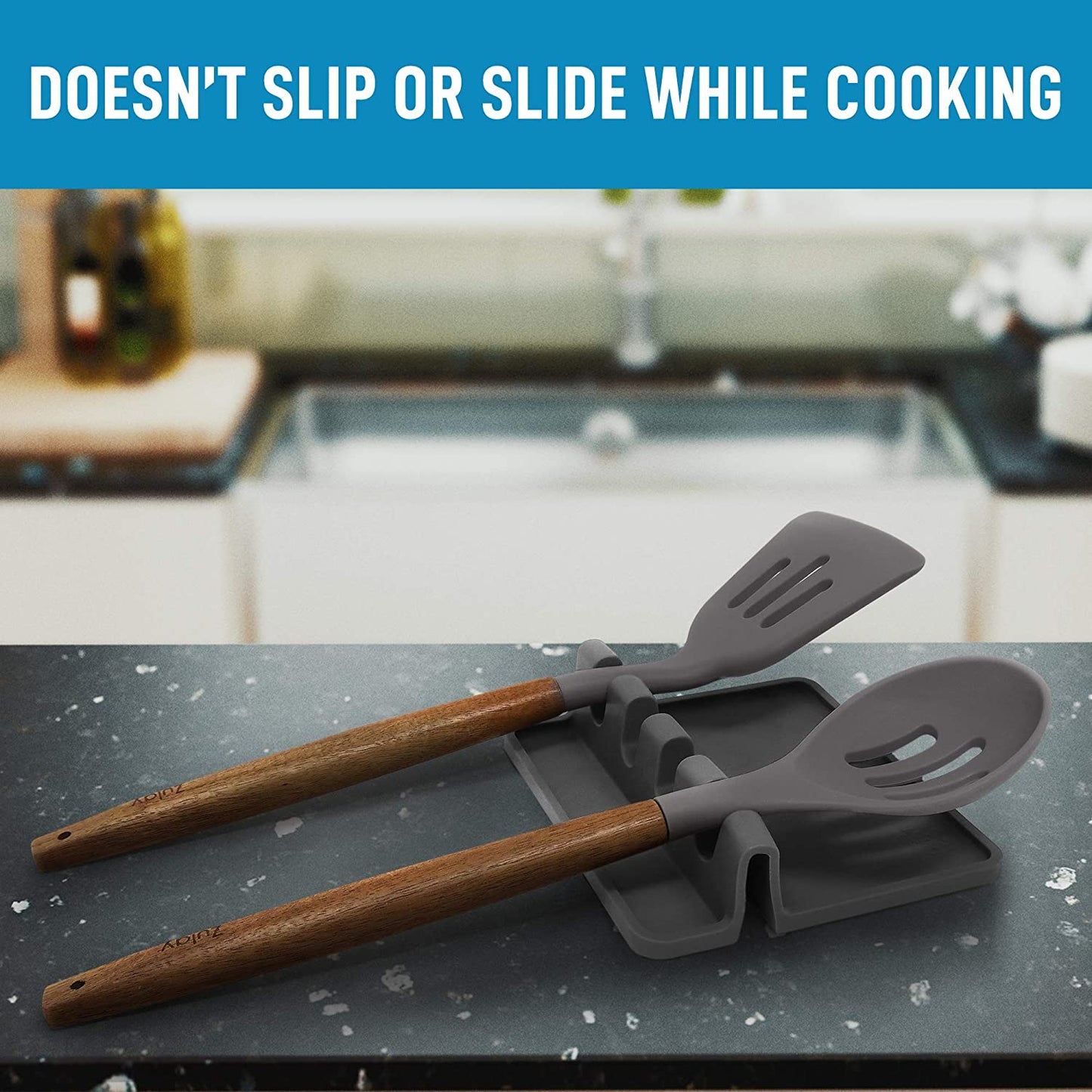 Silicone Utensil Rest with Drip Pad for Multiple Utensils, Heat-Resistant, BPA-Free Spoon Rest & Spoon Holder for Stove Top, Kitchen Utensil Holder for Spoons, Ladles, Tongs & More - by Zulay