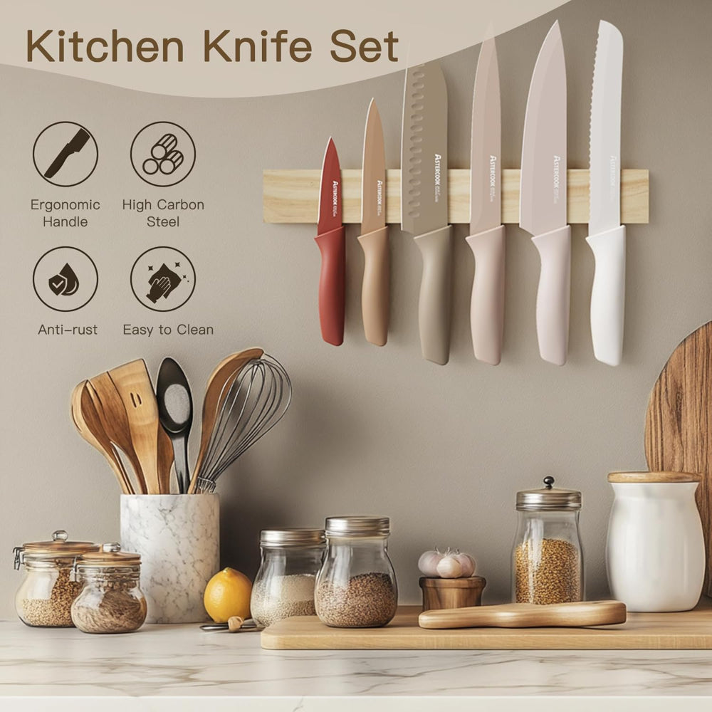 13-Piece Kitchen Knife Set – Stainless Steel Chef Knives with Anti-Rust Coating, Dishwasher Safe, Includes 6 Blade Guards, Perfect Holiday Gift for Cooking