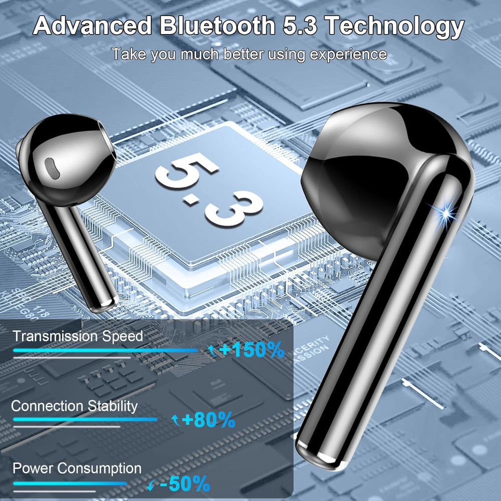 Wireless Bluetooth 5.3 Earbuds – HiFi Stereo Sound – In-Ear Use – ENC Noise Cancelling Mics – 40H Playtime, IP7 Waterproof