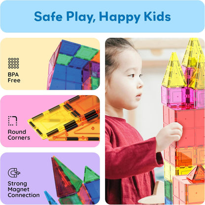 60-Piece Magnetic Building Tiles Set – 3D Construction Blocks – Creative & Educational Play Use – Clear Magnetic Design – STEM Learning Toy