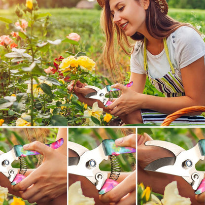 10-Piece Garden Tools Set – Hand Tools Use – Ergonomic Floral Print Trowel, Rake, Weeder, Pruner & Sprayer – Includes Carrying Case – Gardening Gift for Women & Men