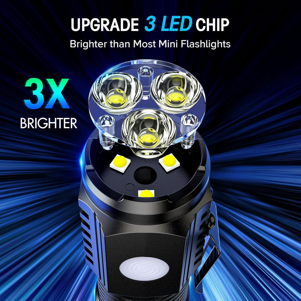 Rechargeable Mini Flashlights – Portable EDC Use – 3 LED Bright Light with 4 Modes – Magnetic Base & Belt Clip – Emergency, Camping & Home Use