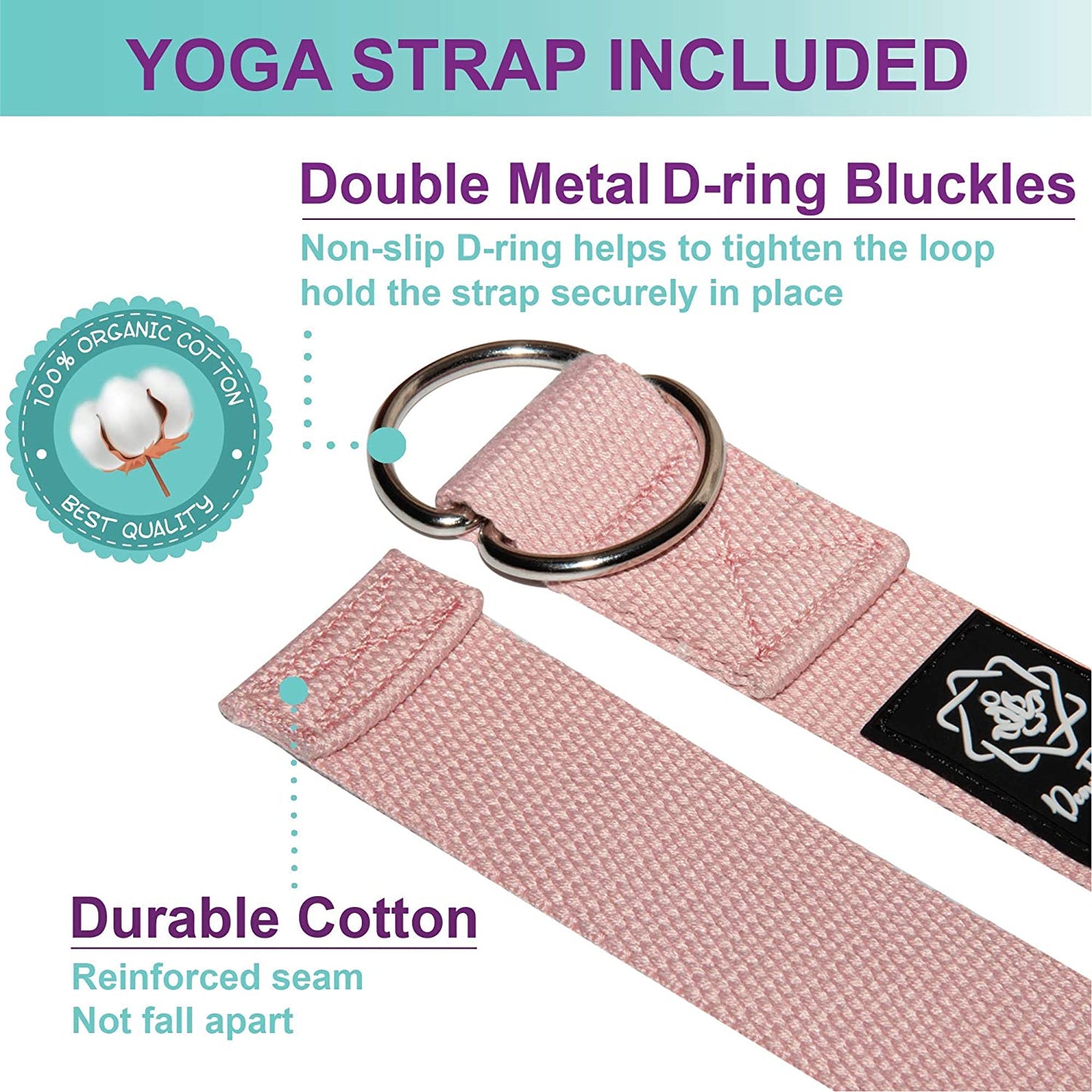 Dea Forever Yoga Blocks with Strap Set | High-Density Eva Foam Blocks with Yoga Strap D Ring Yoga Set with Bag | Yoga Brick 2 Pack and Strap + eBook for a Better Lifestyle