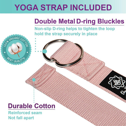 Dea Forever Yoga Blocks with Strap Set | High-Density Eva Foam Blocks with Yoga Strap D Ring Yoga Set with Bag | Yoga Brick 2 Pack and Strap + eBook for a Better Lifestyle