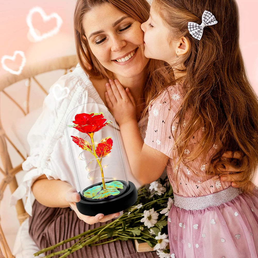 Light-Up Rose in Glass Dome – Gift for Her, Mom, Wife, Grandma, Colorful Rainbow Flowers
