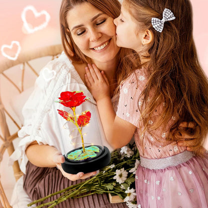 Light-Up Rose in Glass Dome – Gift for Her, Mom, Wife, Grandma, Colorful Rainbow Flowers