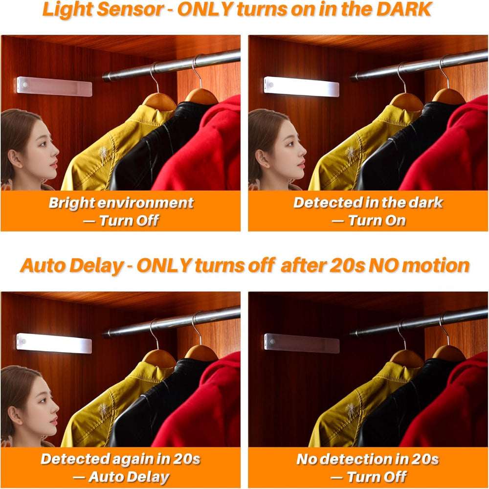 2-Pack 8in Motion Sensor Under Cabinet Lights – Rechargeable Magnetic LED Closet Lighting