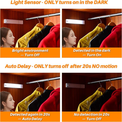 2-Pack 8in Motion Sensor Under Cabinet Lights – Rechargeable Magnetic LED Closet Lighting