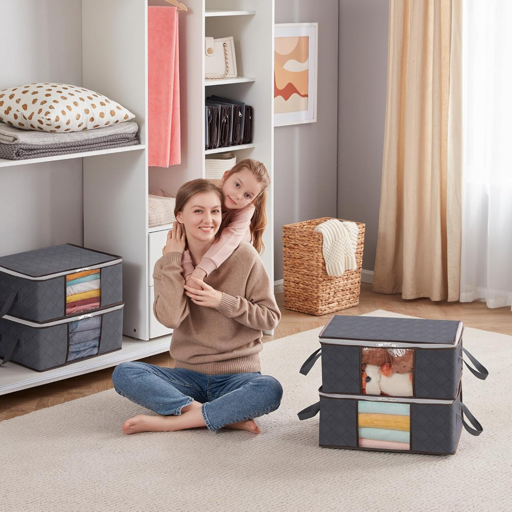 3-Pack Clothes Storage Bins – Foldable Blanket Bags with Lids & Zippers, Clear Window Closet Organizer for Clothing & Bedding