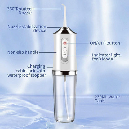 Cordless Water Dental Flosser – Rechargeable Teeth Cleaner with 3 Modes & 4 Jets, IPX7 Waterproof Oral Irrigator for Travel, Home & Braces