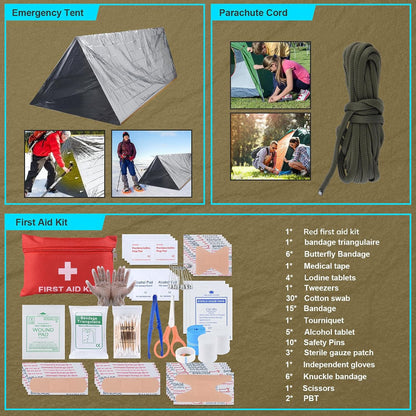 251-Piece Survival Kit – Emergency Gear & Supplies Use – Includes First Aid Tools & Crossbody Bag – Camping, Hiking & Outdoor Adventure Safety Set