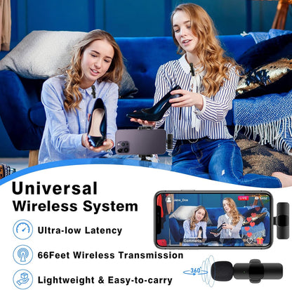 2-Pack Wireless Lavalier Microphone – Omnidirectional Lapel Mic for iPhone iPad Recording