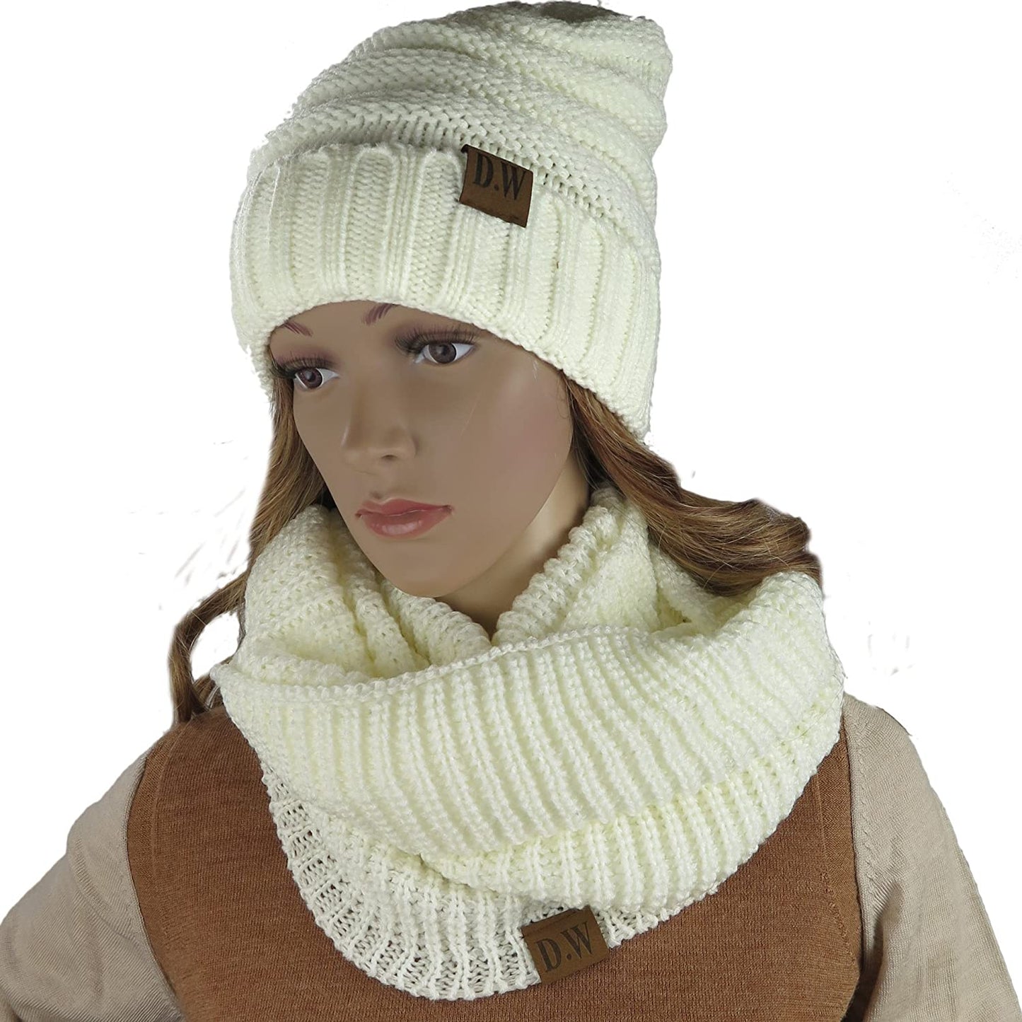 Debra Weitzner Womens Winter Slouchy Beanie Hat and Infinity Scarf Set - Knit Ski Skull Cap and Loop Scarf for Women
