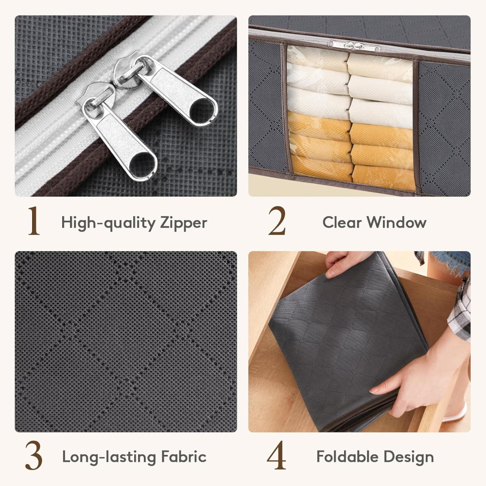 3-Pack Clothes Storage Bins – Foldable Blanket Bags with Lids & Zippers, Clear Window Closet Organizer for Clothing & Bedding