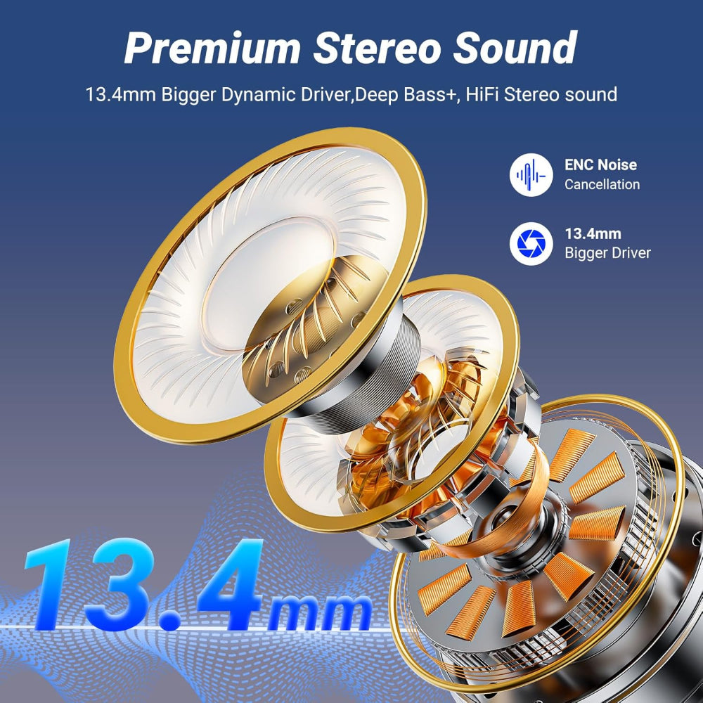 Wireless Bluetooth 5.4 Earbuds – In-Ear Use – HiFi Stereo with 4 ENC Noise-Cancelling Mics – 42H Playback, IPX7 Waterproof & LED Battery Display – Running, Fitness & Office – Black
