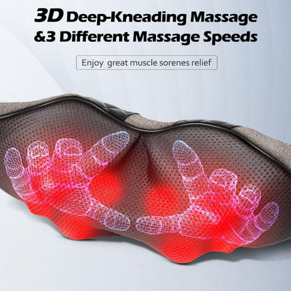 Shiatsu Electric Neck Back Massager Pillow – 3D Kneading with Heat for Shoulder & Muscle Relief
