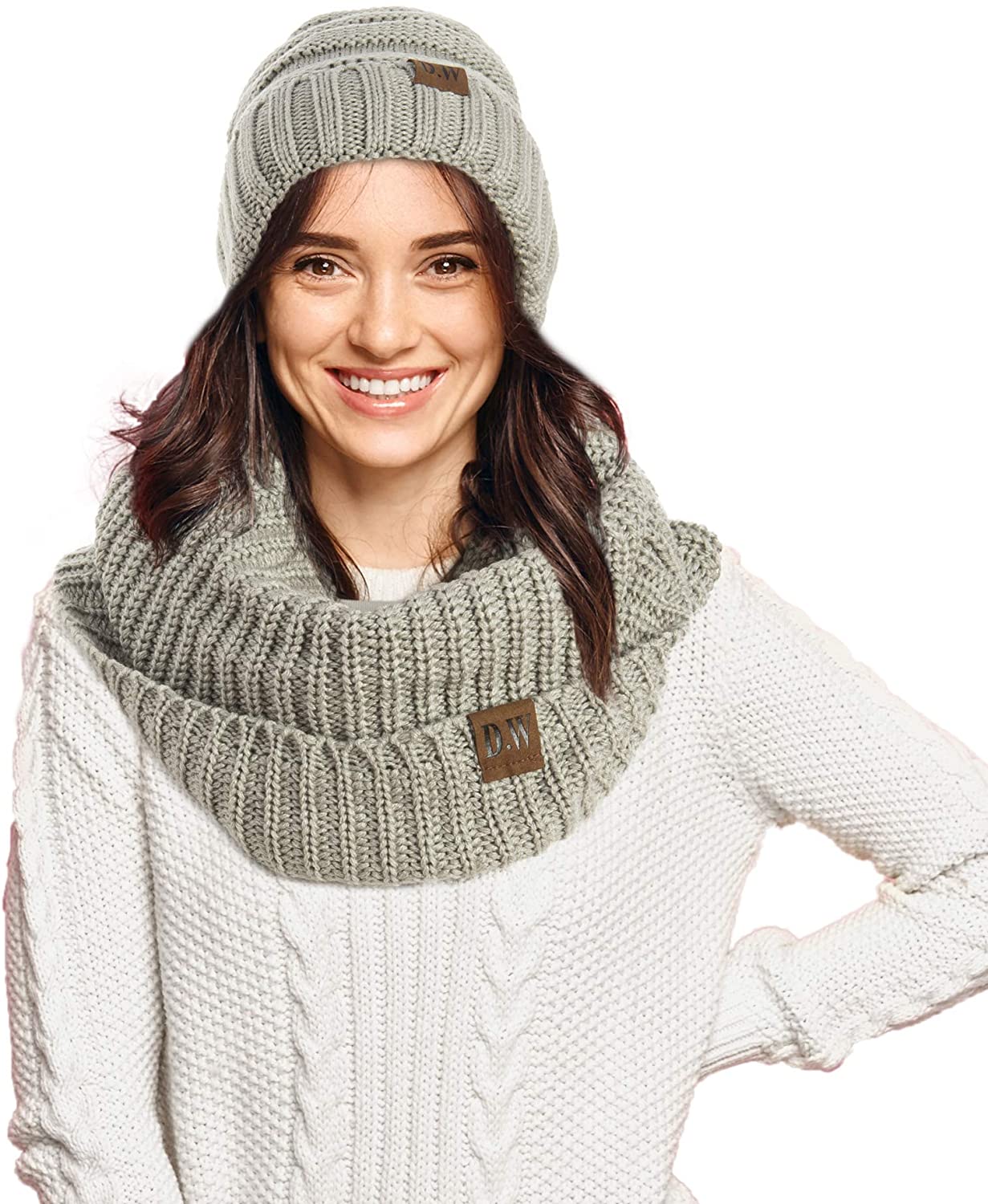 Debra Weitzner Womens Winter Slouchy Beanie Hat and Infinity Scarf Set - Knit Ski Skull Cap and Loop Scarf for Women