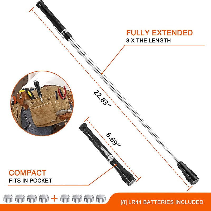 LED Retractable Magnetic Pick-up Tool, Retractable Flashlight