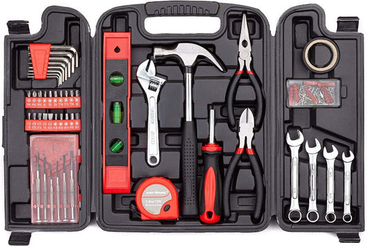 136 Piece Tool Set General Household Hand Tool Kit with Plastic Toolbox 