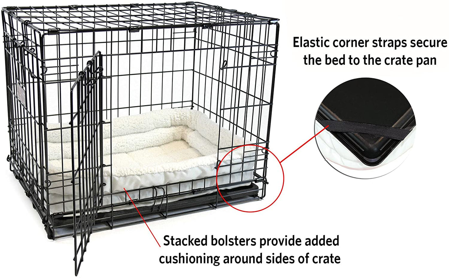 Double Bolster Pet Bed for Metal Dog Crates