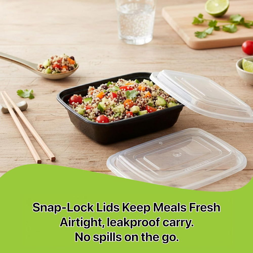 Meal Prep Containers – 16 oz Food Storage Bento Boxes, Stackable Snap Lid Plastic