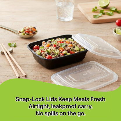 Meal Prep Containers – 16 oz Food Storage Bento Boxes, Stackable Snap Lid Plastic
