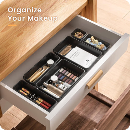 28 Piece Drawer Organizer Set for Office or Bathroom – Desk and Vanity Storage Solution for Organization