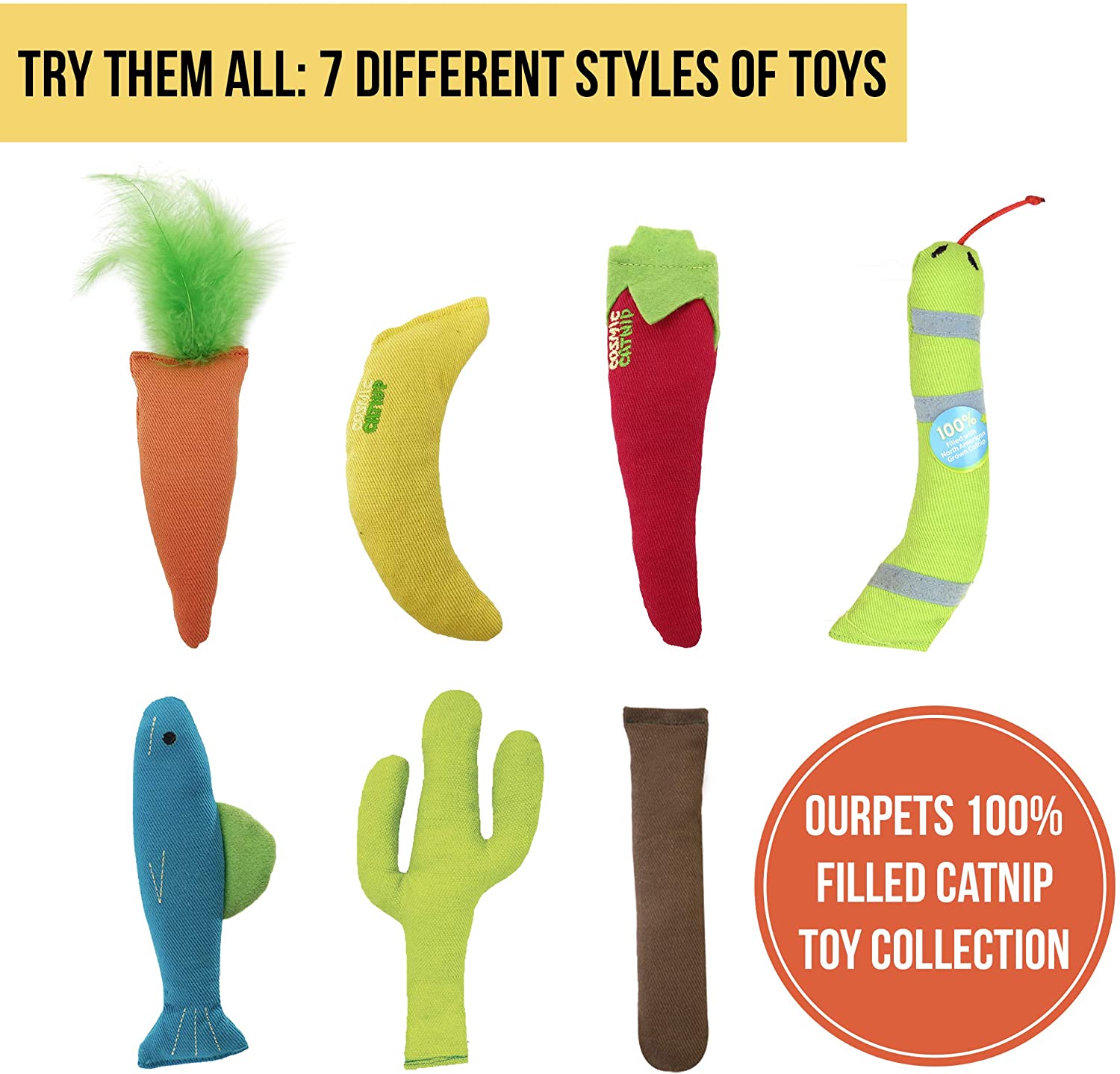 OurPets 100 Percent North American Catnip Filled Cat Toys (Interactive Cat Toys for Indoor Cats, Kitten Toy,Cat Chew Toy & Catnip Toys for Cats) Great for Cats who Enjoy Catnip & Interactive Cat Toys