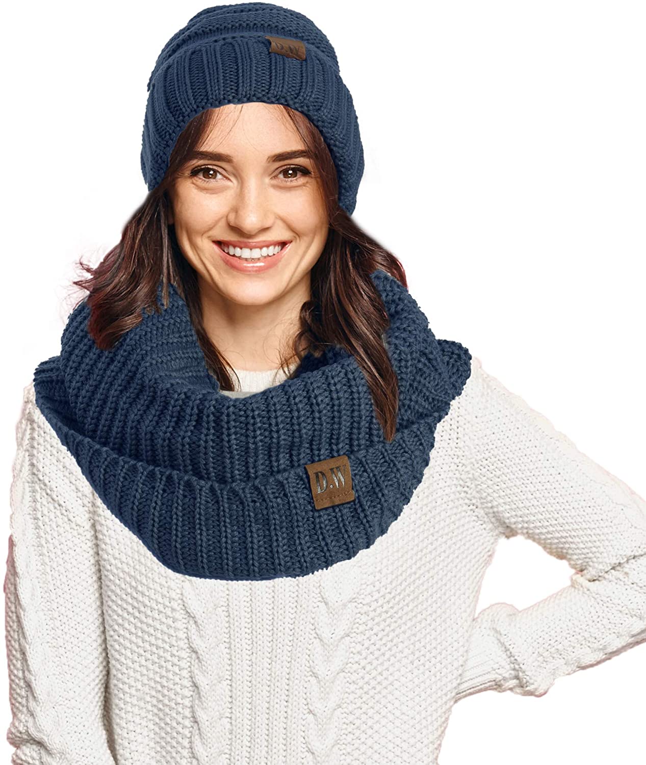 Debra Weitzner Womens Winter Slouchy Beanie Hat and Infinity Scarf Set - Knit Ski Skull Cap and Loop Scarf for Women