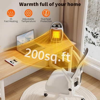 Electric Space Heater – Desktop Heater Fan with Thermostat, Fast Heating, Tip-Over & Overheat Protection, Silver Ceramic
