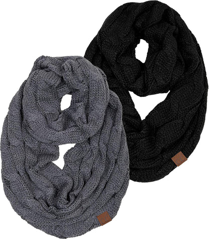 Funky Junque’s Beanies Matching Ribbed Winter Warm Cable Knit Infinity Scarf