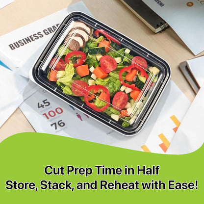 Meal Prep Containers – 16 oz Food Storage Bento Boxes, Stackable Snap Lid Plastic