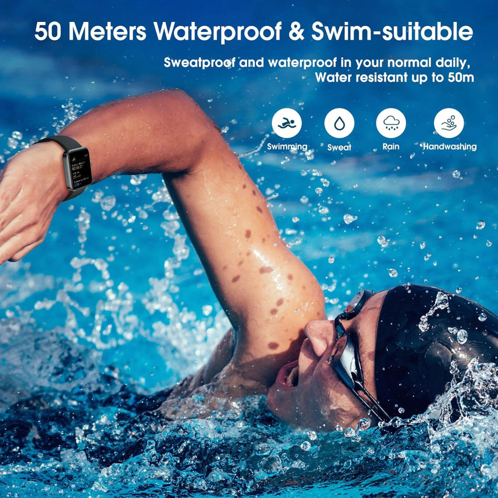 Fitness Tracker Watch – Step, Heart Rate & Blood Oxygen Monitor – Sleep Tracking Use – IP68 Waterproof Pedometer with Calorie Counter – Sports & Activity Tracker for Men & Women