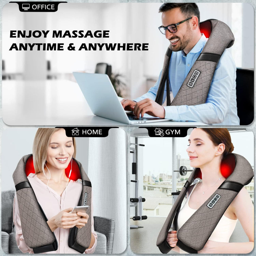 Shiatsu Electric Neck Back Massager Pillow – 3D Kneading with Heat for Shoulder & Muscle Relief