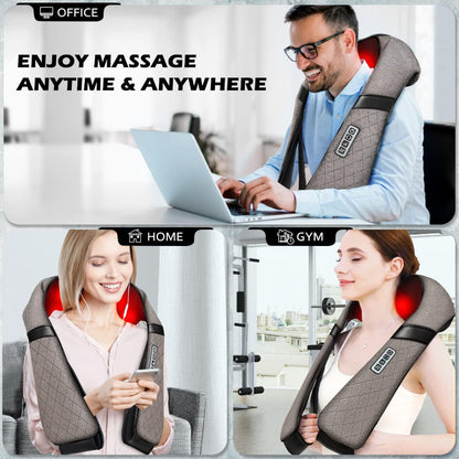 Shiatsu Electric Neck Back Massager Pillow – 3D Kneading with Heat for Shoulder & Muscle Relief