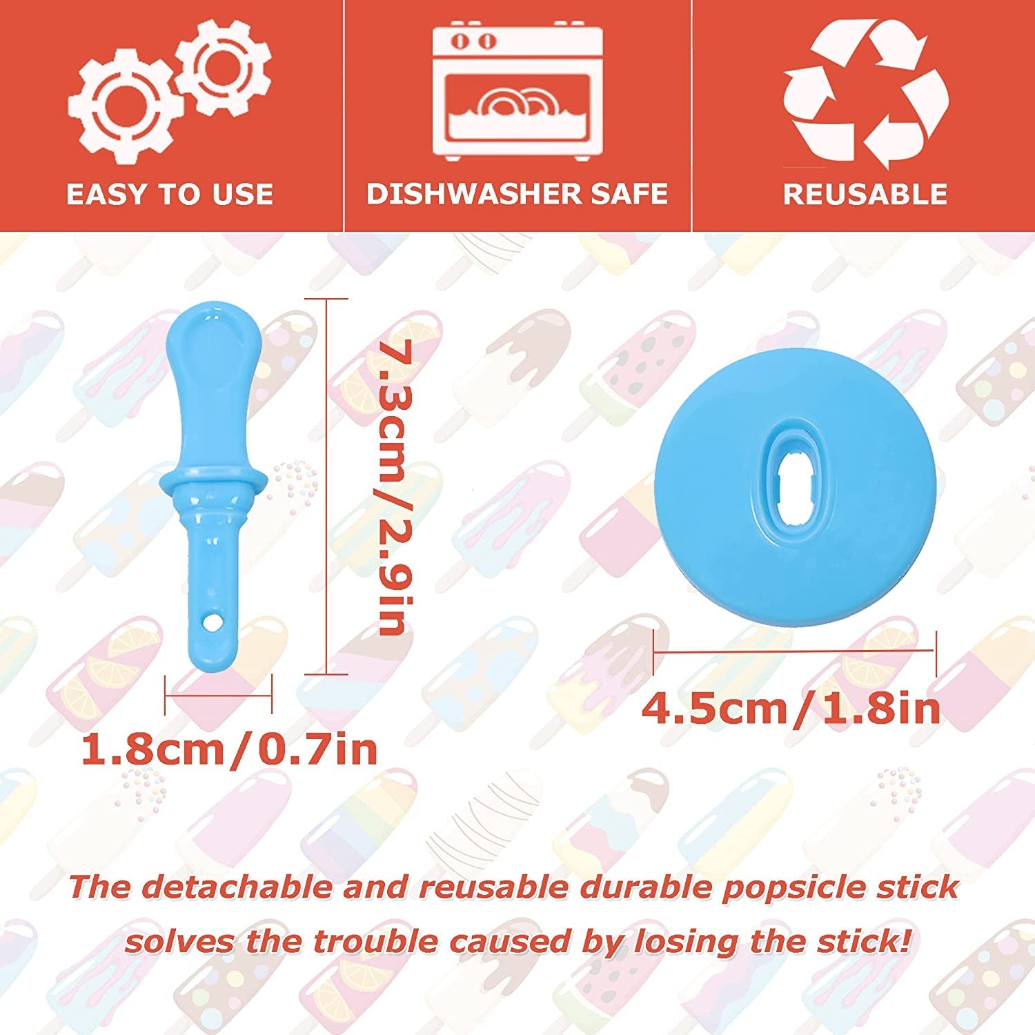  Holders for Kids Drip Free Ice Cream Sticks for Ice Pop Molds Colorful Craft Stick (7 PCS)