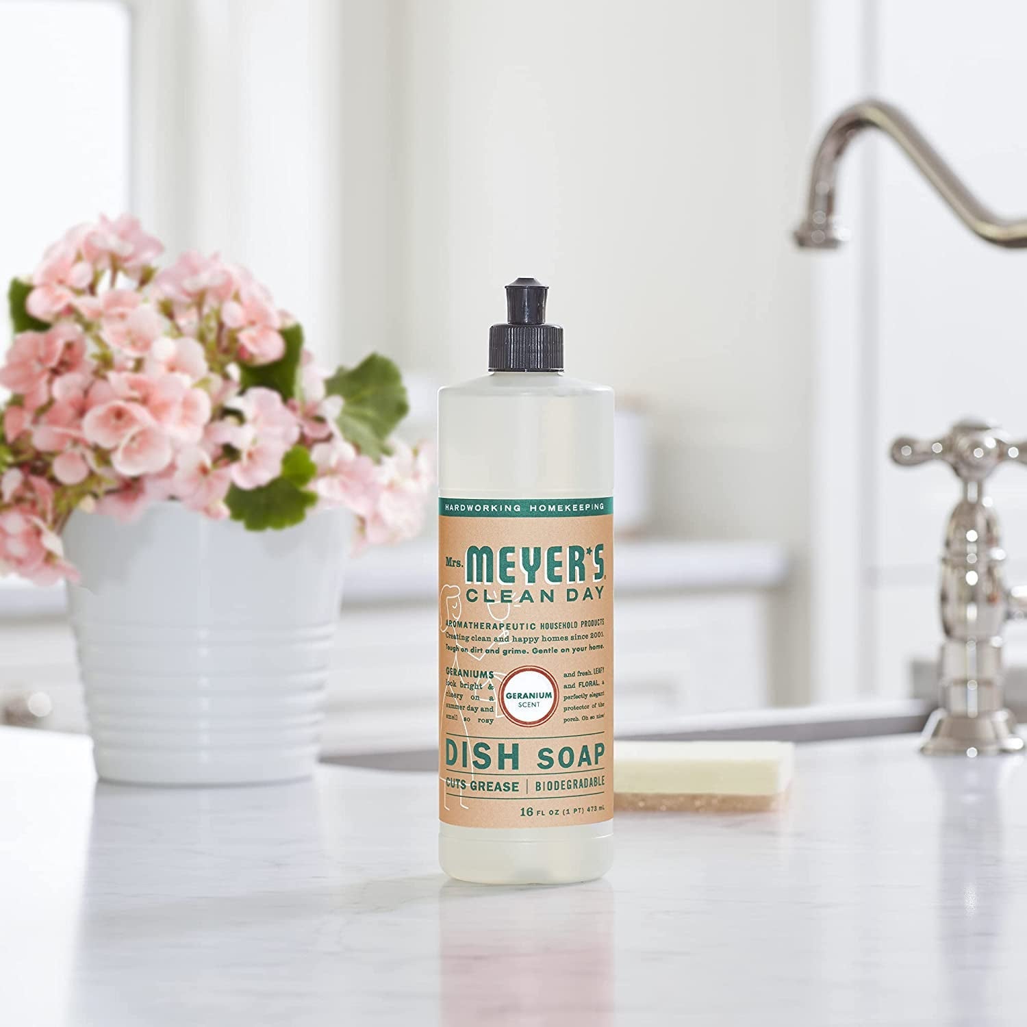 Mrs. Meyer's Kitchen Essentials Set, Includes: Hand Soap, Dish Soap, and All Purpose Cleaner, Geranium, 3 Count Pack