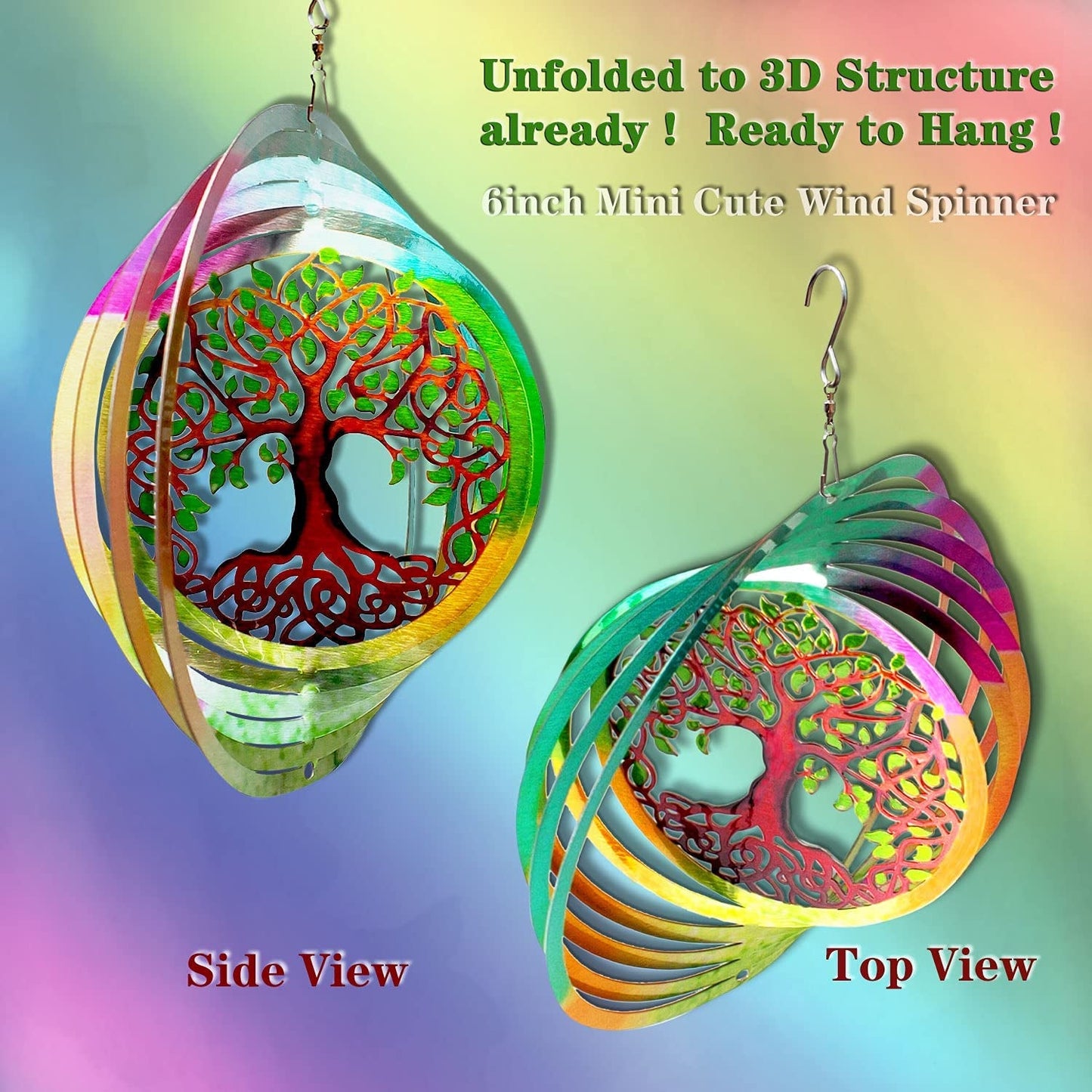  Tree of Life 6inch 3D Stainless Steel Laser Cut Metal Art Geometric Pattern Worth Gift - Hanging Wind Spinner Kinetic Yard Art Decorations - Indoor/Outdoor Décor