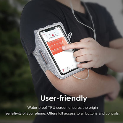  Cell Phone Armband Holder for Phone Upto 6.2 inch, for iphone 14/14 Pro/13/13 Pro, Water Resistant Phone Case with Key Holder and Card Slot, for Running, Walking, Hiking, Adjustable Band (Grey)