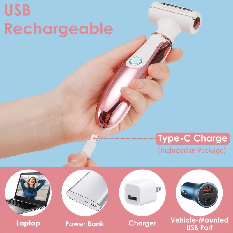 4-in-1 Electric Razor for Women, Rechargeable Trimmer for Face, Body, Legs, and Bikini