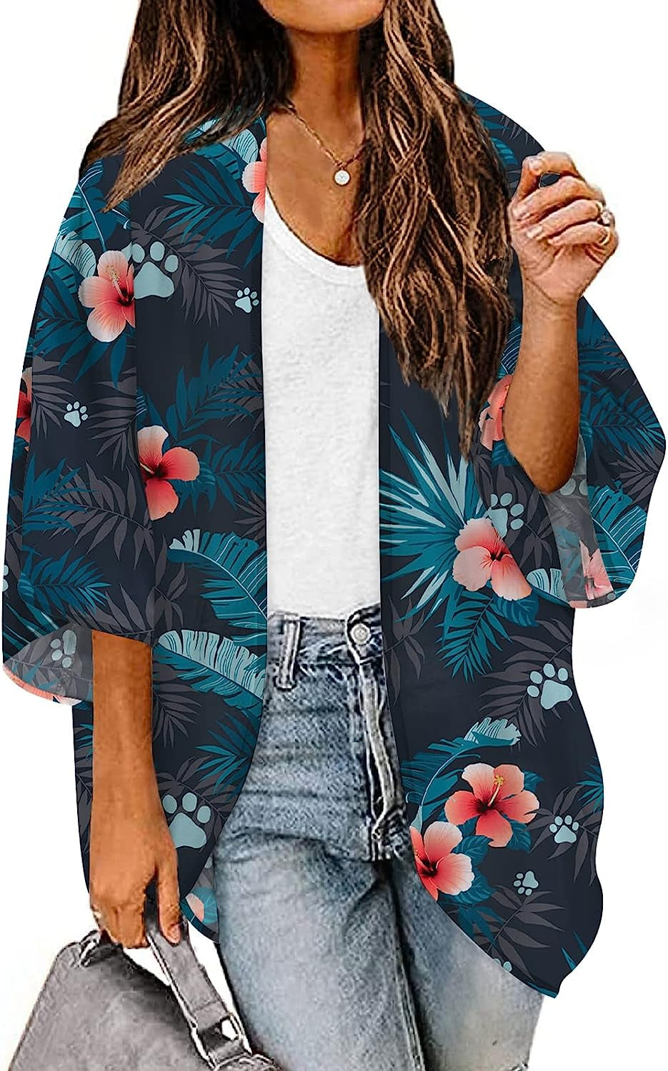  Women's Flowy Summer Chiffon Kimono Cardigans Tops Boho Floral Beach Cover Ups Casual Loose Shirts