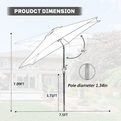 7.5FT Patio Umbrella with Push Button Tilt and Crank