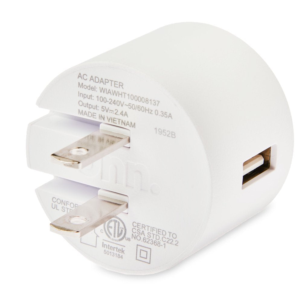  2.4A USB Wall Charger with Foldable Plug-White, for Iphone, Ipad and Android Smartphones
