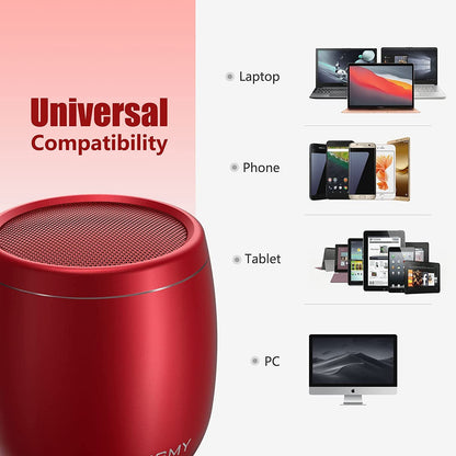  Small Bluetooth Speaker, Mini Portable Wireless Speaker, Punchy Bass Rich Audio Stereo Pairing, Handheld Pocket Size 10H Playtime Built in Mic for Hiking Biking Gift Laptop Tablet (Red)