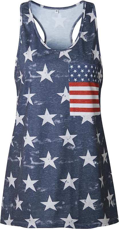  Women's American Flag Camo Sleeveless Tank Tops 4th of July Racerback Bowknot Stripes Patriotic T Shirts