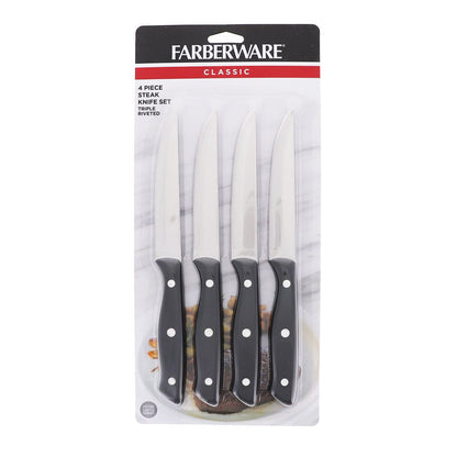 Farberware Classic Set of 4 4.5-Inch Full Tang Triple Riveted Steak Knife with Black Handle