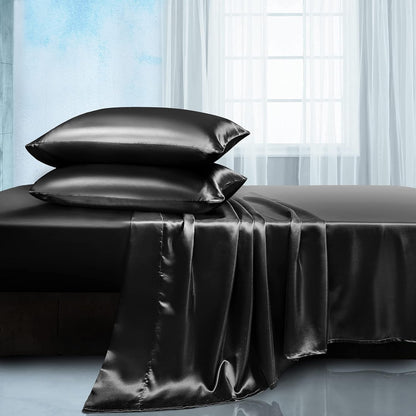 Soft Silky Satin Sheets Set, Luxury Bedding Sheet Set(1 Satin Fitted Sheet, 1 Satin Flat Sheet, 2 Satin Pillow Cases(Twin/1Pillow Case)