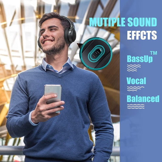 Bluetooth Headphones Over Ear, 65H Playtime and 3 EQ Music Modes Wireless Headphones with Microphone